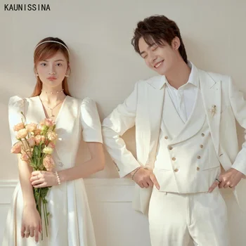 KAUNISSINA Saten Poročno Obleko Dolgo korejski Poročne Halje, Ženske A-Line Elegantno Preprost svate Formalnih Obleke za Neveste