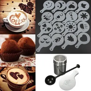 Kava Shaker Ukrep Žlico Penjenje Orodje Set Kave Shaker Čokolada delovna halja 16pcs Penjenje Mleka Matrice Za Kavo Cappuccino