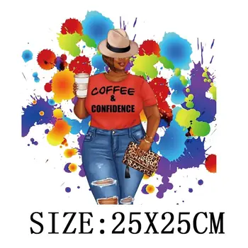 Kava Črno Dekle nalepko Za majice Nalepke Na Oblačilih DIY Stroj Obliži Za Oblačila Pisane Afriške Dekle Aplicirano Dekoracijo