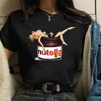 Kawaii Nutella Print Majica s kratkimi rokavi Ženske Harajuku 90. letih Moda Dekleta T-shirt Grafični Srčkan Risanka Tshirt korejski Slog Top Tees Ženski