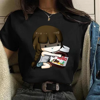 Kawaii Nutella Print Majica s kratkimi rokavi Ženske Harajuku 90. letih Moda Dekleta T-shirt Grafični Srčkan Risanka Tshirt korejski Slog Top Tees Ženski