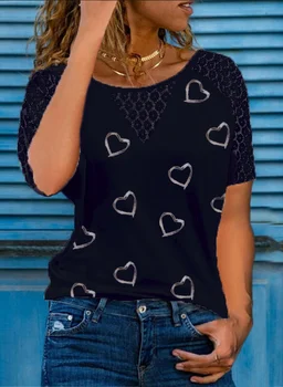 KAČA YX Grafični Tees Ženske je Ljubezen Natisnjeni Kratek Rokav Priložnostne Srčkan T-shirt Plus Velikost Mehko in Udobno Poletje LACE Majica