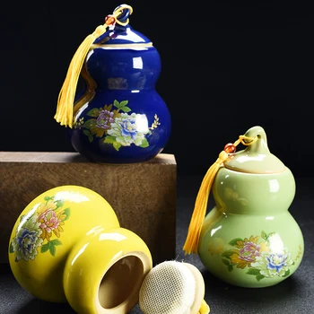 Kitajski Keramični gourd Čaj Caddy Prenosni Zaprti Jar potovanja Čaj Caddy Shranjevanje Začimb za Čaj, Škatle za Bonbone, rezervoar Opremo Doma