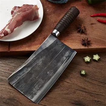 Kitajski Kovani Kuhinjski Noži Ročno Tradicionalno Visoko Vsebnostjo Ogljika Kuhinja Cleaver Leseni Ročaj Za Rezanje Srbski Kuhar Nož Za Kampiranje