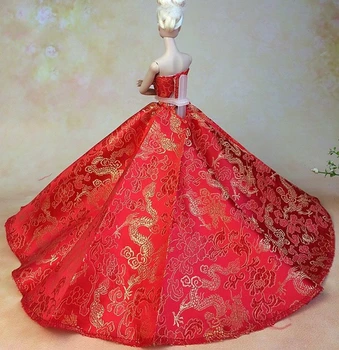 Kitajski Rdeči Zmaj Formalno Poročno Obleko Za Barbie Lutke Stranka Obleko Vestido Obleke Za 1/6 BJD Dolls Obleke, Darila Za Dekleta