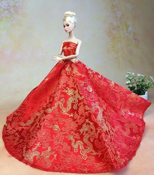 Kitajski Rdeči Zmaj Formalno Poročno Obleko Za Barbie Lutke Stranka Obleko Vestido Obleke Za 1/6 BJD Dolls Obleke, Darila Za Dekleta