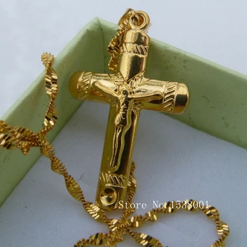 Klasična Križ Obesek, Rumeno Zlato, Ki Je Napolnjena Ženska Moški Križ Obesek Ogrlica