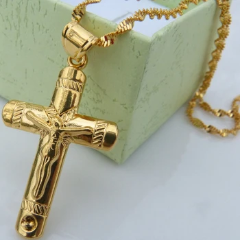 Klasična Križ Obesek, Rumeno Zlato, Ki Je Napolnjena Ženska Moški Križ Obesek Ogrlica