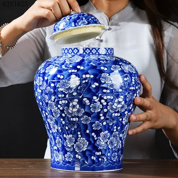 Klasična Modra Plum Blossom Keramični Shranjevanje Kozarec, Vazo Cvetlični Aranžma V Gospodinjstvu Zaprti Shranjevanje Jar Sladkarije Čaj Caddy Doma Dekor