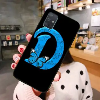 Klasični modri metulj 26 črk Mehko črno Primeru Telefon Za Samsung A10 A20 A30 A40 A50 A70 A80 A71 A91 A51 A6 A8 2018