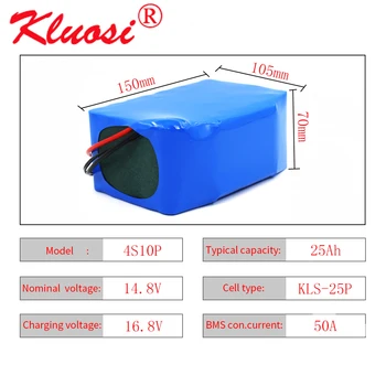 KLUOSI 4S10P 14.8 V 25Ah 14,4 V 600Watt 16.8 V Litij-ionska Baterija z 50A BMS za Inverter Smart Robot High-power Oprema Itd