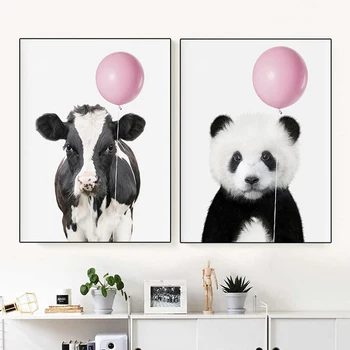 Koala krava nosi panda pes roza balon pene živali wall art platno, slikarsko, plakati, slike otrok doma dekoracijo sten