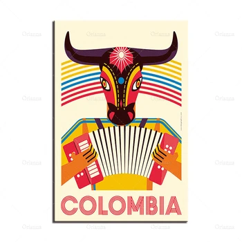 Kolumbija Plakat, Barranquilla Potovanja, Tiskanje, Karibi Potovanja Platno, Kolumbija Carnaval, Karibi Sodobne Dom Dekor Wall Art