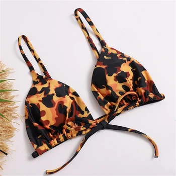 Kopalke Ženske Seksi Leopard Natisnjeni Bikini Komplet Tangice Dva Kosa Kopalke Mujer 2021 Poletje Push Up Oblazinjeni Plavanje Kopalke