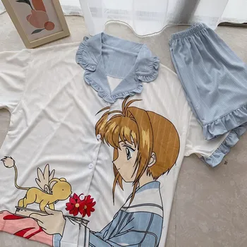 Koreja Slog Prosti Čas Nositi Ženske Pižame Nastavite Poletje Bombaž Kawaii Pijama Anime Sakura Captor Nightgown Risanka Jopico More