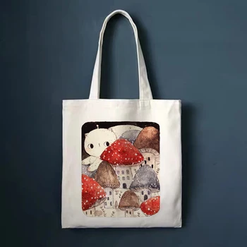 Koreja Ulzzang medved srčkan print mode priložnostne visoke zmogljivosti ženska torba platno vrečko torba Kawaii nova risanka nakupovalna torba
