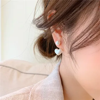 Korejski Elegantno 925 Sterling Silver Needle Pearl Srce Oblika Stud Uhani Za Ženske Poročni Nakit Pendientes eh530