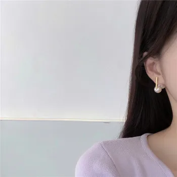 Korejski Slog Zlato Barvo Asimetrija Dvojno Imitacije Biserov Nazaj Stud Uhani za Ženske Dekle Darila, Modni Nakit