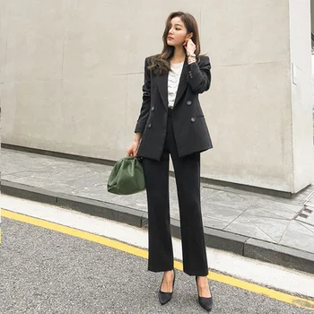 Korejski Urad Oblačil Žensk Jopič Ustreza Določa Dvojno zapenjanje Blazer + Gleženj-dolžina Hlače, Obleke, Modne Dame Dela bo Ustrezala 2020