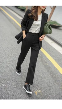 Korejski Urad Oblačil Žensk Jopič Ustreza Določa Dvojno zapenjanje Blazer + Gleženj-dolžina Hlače, Obleke, Modne Dame Dela bo Ustrezala 2020