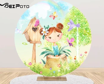 Krog krog ozadju pomladni cvet, drevo dekle baby tuš ozadje foto studio otroci rojstni dan dekor tabela Zajema YY-602