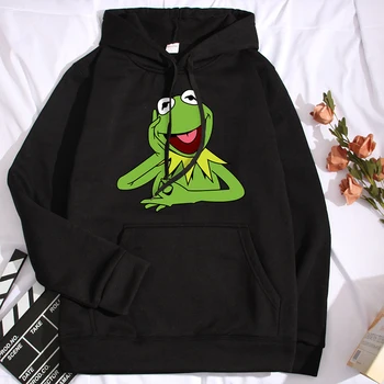 Krog Strani Kermit Žaba Hoodies Moških Priložnostne Runo Hip Hop Šport Jeseni, Pozimi Moda Hooded Moški Harjauku Svoboden Swaetshirt