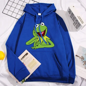 Krog Strani Kermit Žaba Hoodies Moških Priložnostne Runo Hip Hop Šport Jeseni, Pozimi Moda Hooded Moški Harjauku Svoboden Swaetshirt