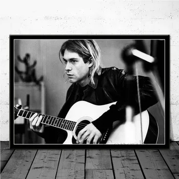 Kurt Cobain Rock Glasbene skupine Pevka Star Črno Bele Stene v slikah, Plakatov in Fotografij, Platno za Slikarstvo Sobi Doma Dekor
