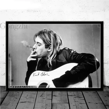 Kurt Cobain Rock Glasbene skupine Pevka Star Črno Bele Stene v slikah, Plakatov in Fotografij, Platno za Slikarstvo Sobi Doma Dekor