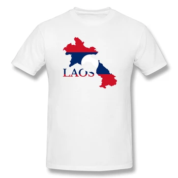 Laos Zastavo Zemljevid Humor Grafični Moške Osnovne Kratek Rokav T-Shirt R282 Vrhovi Tees Evropske Velikost