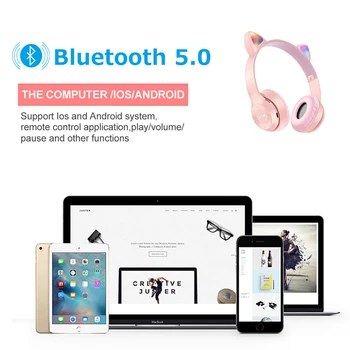LED Dekle Mačje Uho Brezžične Slušalke 5.0 Bluetooth Slušalke Otroci Darilo za Slušalke 3.5 mm Z Mic šumov TF Kartica