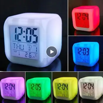 LED Digitalni Žareče Budilka 7 Barve Multi-Funkcijo Spalnica Otroci Budilka Zamenljiva Elektronska Ura Termometer Barvita
