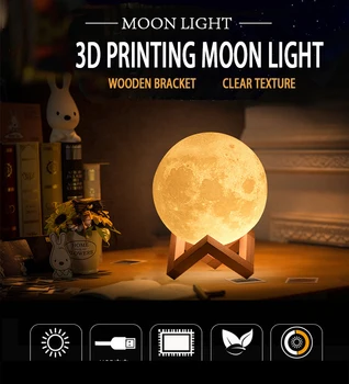 LED Okolice za Polnjenje 16 Sprememba Barve Dotik Otrok Svetlobe Noč 3D Tiskanja Luna Svetilke za Dom