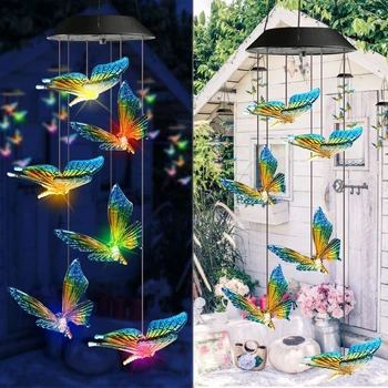 LED Solar Wind Chime Hummingbird Metulj Nepremočljiva Barva Spreminja, vrt dekoracijo zunanji Luč za Teraso, Dvorišče Garde