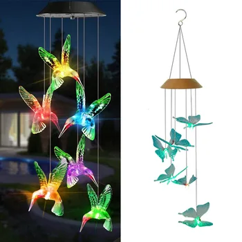 LED Solar Wind Chime Hummingbird Metulj Nepremočljiva Barva Spreminja, vrt dekoracijo zunanji Luč za Teraso, Dvorišče Garde