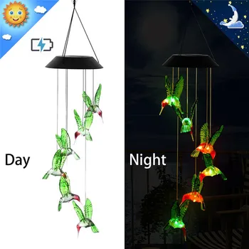 LED Solar Wind Chime Kristalno Kroglo Hummingbird Wind Chime Svetlobe, Barva Spreminja, Nepremočljiva Visi Sončne Svetlobe Za Dom Vrt