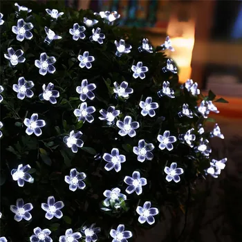 LED Sončne Niz Luči 22m 200 LED Breskov Cvet Niz Vila Svetlobo na Prostem Vrt Božično zabavo Dekoracijo Sončne Luči