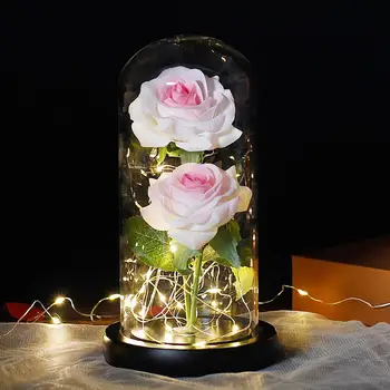 LED Večni Cvet Dvojno Rose v Dome sveti Lepotica in Zver Rose V Bučko Valentinovo, Rojstni dan, Božič Darilo