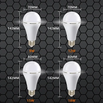 LED Žarnica Sili Svetlobe E27 9W 12W 15W 18W LED Svetilka, Polnilne Baterije Razsvetljave Svetilke za Zunanjo Bombillas Lučka