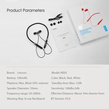 Lenovo HE05 Bluetooth 5.0 Neckband Brezžične Slušalke Stereo Magnetni Slušalke Športne Teče Slušalka z šumov Mikrofona