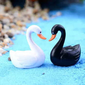 Lep Mini Swan Pari Figurice Belo Črni Labod, Miniature Pravljice Vrt Krajine Ornament Lončki Okrasni Dom Dekor