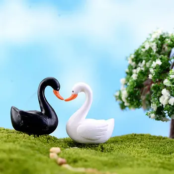 Lep Mini Swan Pari Figurice Belo Črni Labod, Miniature Pravljice Vrt Krajine Ornament Lončki Okrasni Dom Dekor