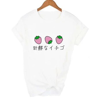 Lepe Jagode, Natisnjeni Ženske majice Poletje Modni Beli Bombaž Tshirt Japonski Slog Harajuku Tee Shirt Kawaii Girls Oblačila