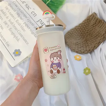 Lepe Risanke Kozarec Vode, Skodelico S Slamo Sveže Korejskem Slogu Kawaii Skodelice Mleka Študent Zajtrk Steklenica Za Vodo