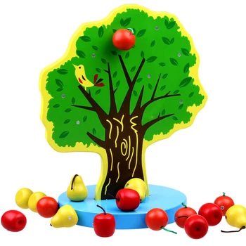 Lesene Montessori Sadje Jabolka/Pomaranče Drevo Math Uganke, družabne Igre za Otroke, Otroške DIY Vlogo Igrajo