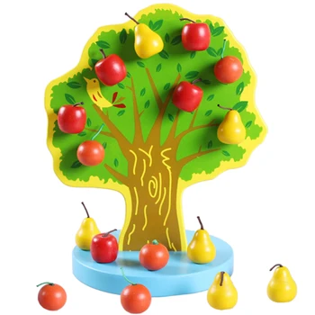Lesene Montessori Sadje Jabolka/Pomaranče Drevo Math Uganke, družabne Igre za Otroke, Otroške DIY Vlogo Igrajo