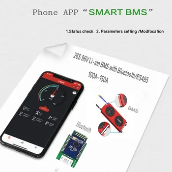 Li-ion BMS 26S 96V 100A150A z Bluetooth telefon APP RS485 CANbus UART GPS za Li-ion Baterije 3.6V3.7V povezani v 26 serije