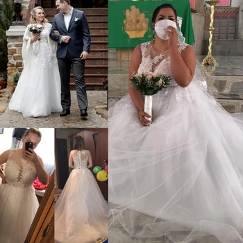 LORIE Zajemalka Linijo Poročnih Oblek 2021 brez Rokavov Očarljivo Aplicirano Til Boho Poročne Halje Dolgo Vlak Elegantno Princesa Obleke