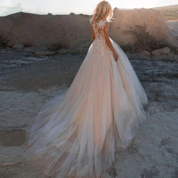 LORIE Zajemalka Linijo Poročnih Oblek 2021 brez Rokavov Očarljivo Aplicirano Til Boho Poročne Halje Dolgo Vlak Elegantno Princesa Obleke