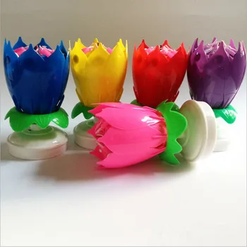 Lotus z dvojno Cvet vrtenje diska Rojstni dan Torta Dekoracijo Dobave DIY 8 Sveče Lučka za Kratek Glasbena Torta Dodatki